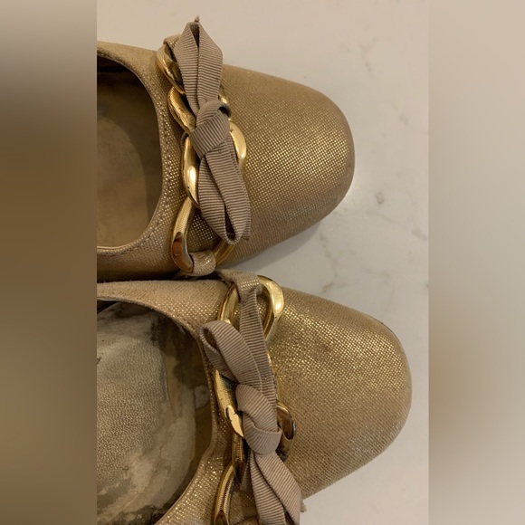 Shoes - Nina Flats with Chain & Bow Detail in Glitter Fabric and Leather